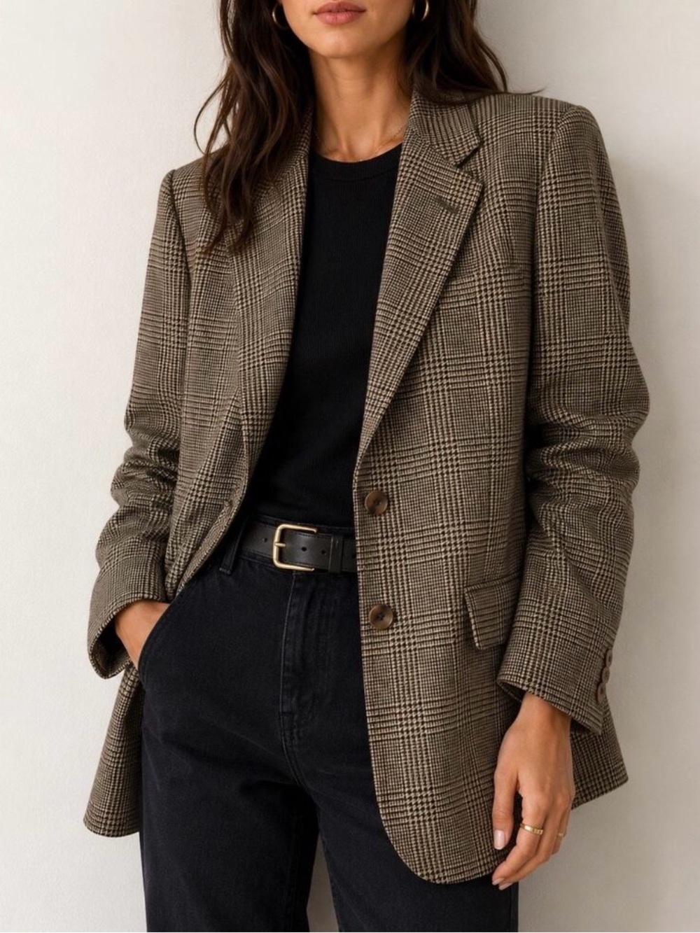 90s Oversized Wool Prince of Wales Plaid Boyfriend Blazer M-XL